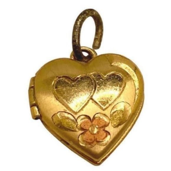 Vintage 12KGF floral heart locket pendant with AVON Metal Gold Plated Small Hear - Picture 3 of 8